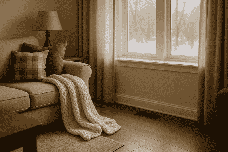 Warm family room in Newtown, PA with floor vent providing heat.