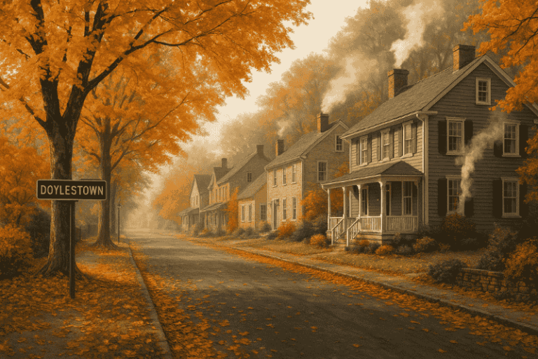 Fall in Doylestown with homes preparing for heating season.