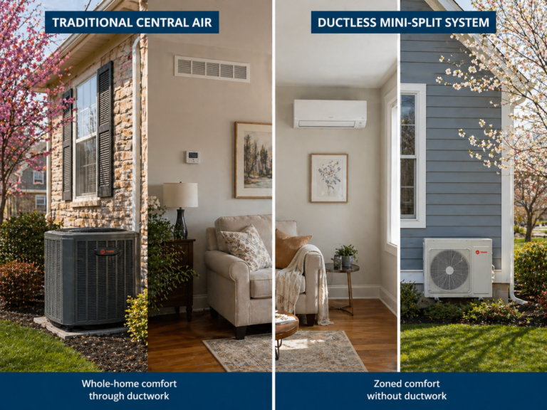 Comparison of ductless mini-split and central air systems in a Bucks County home